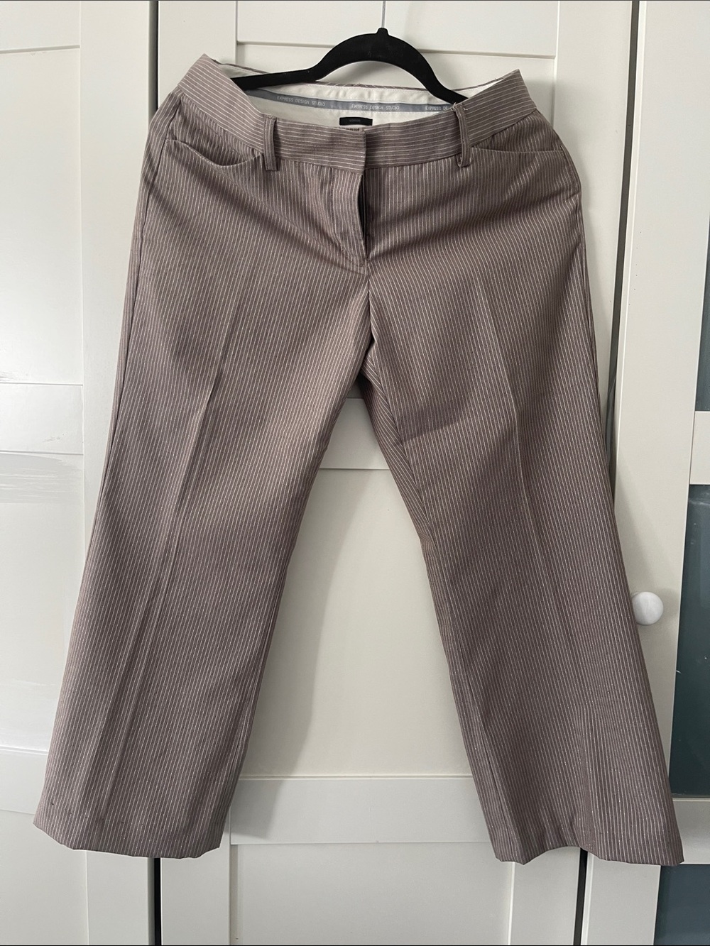 Express Taupe Pinstripe Boot-Cut Pants